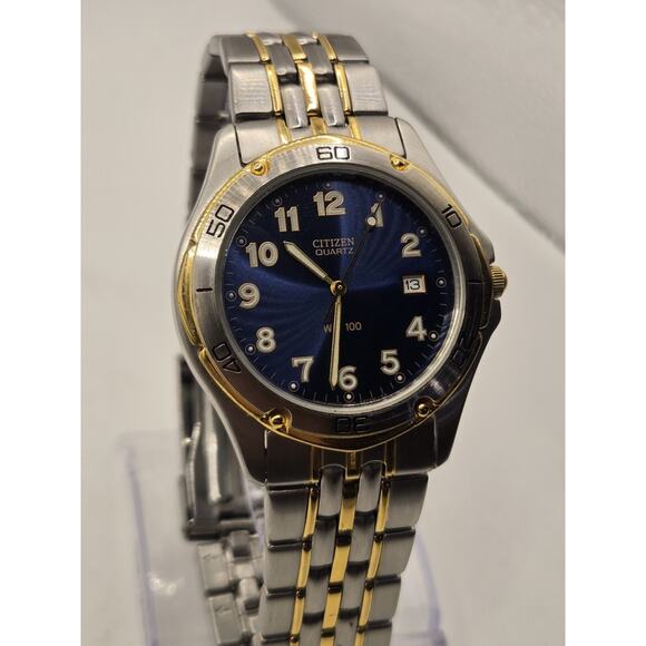 Vtg Citizen Watch Men 38mm Silver Gold Tone Date 2510-S72692 New Battery 7.25" - Picture 3 of 12